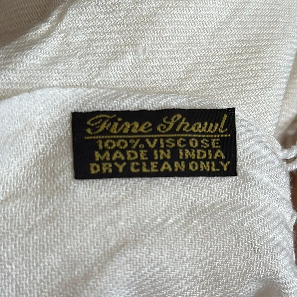 Off white/cream viscose shawl or wrap with fringe hem‎